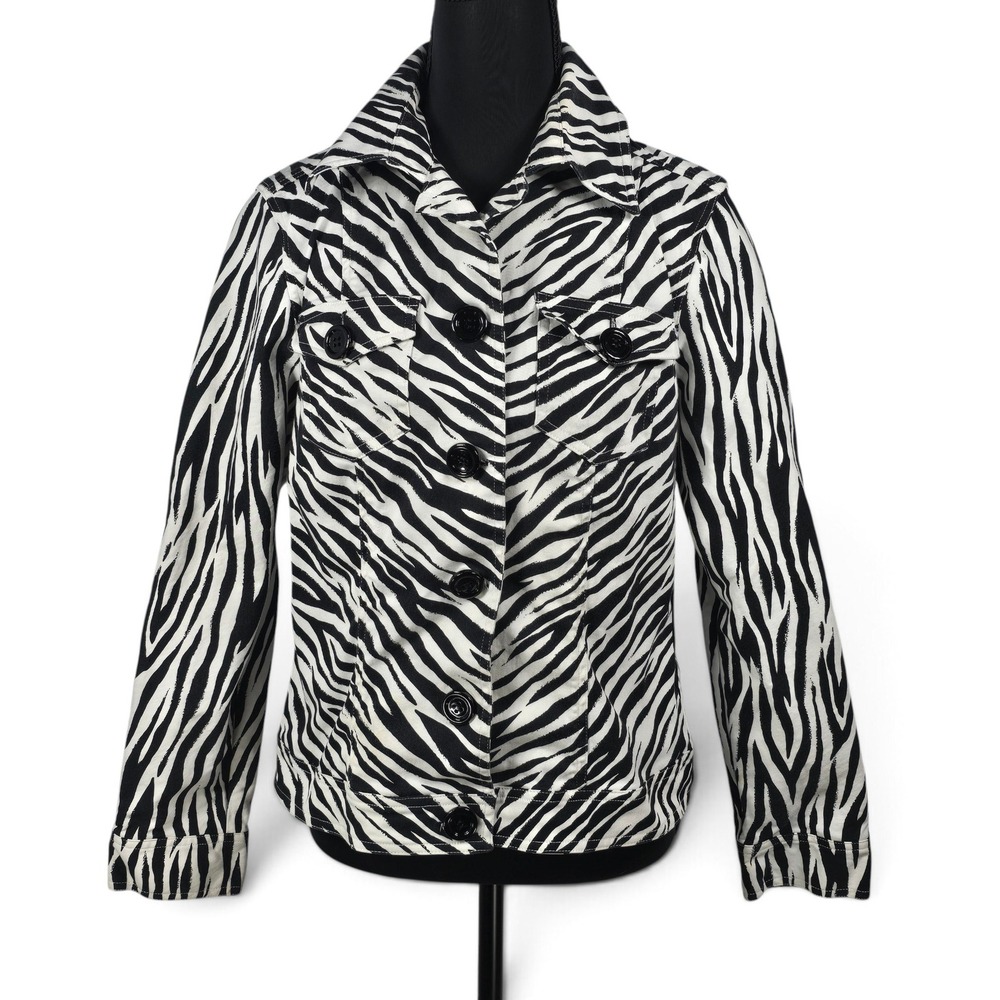 VTG Collective Works of Berek Jacket Women Large Zebra Print Black White Y2K